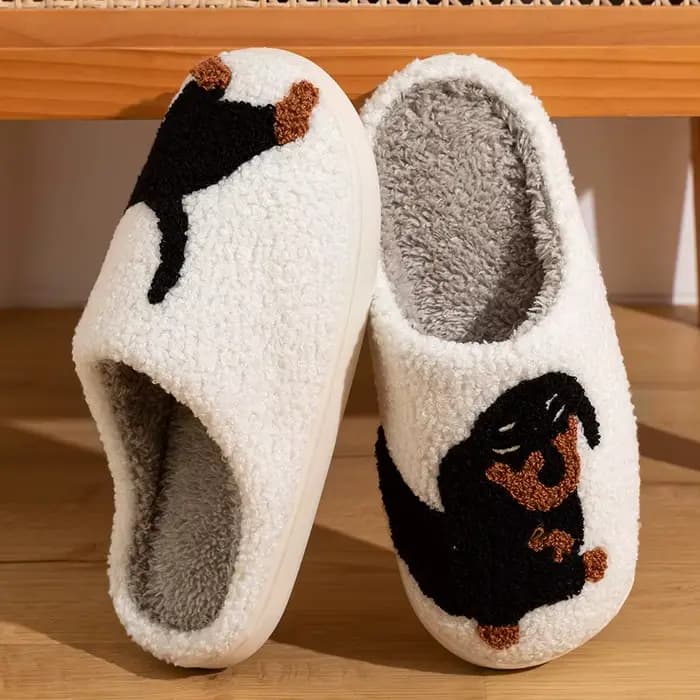 Femmes pantoufles dessin animé mignon intéressant teckel chien intérieur chaud confort léger chambre Couple hiver coton chaussures