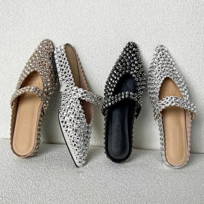Pantoufles à bout pointu avec strass pour femmes