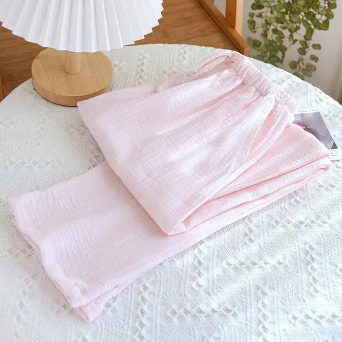 Nouveau Pantalon de Pyjama Femme Printemps 2026, Style Fin en Crêpe 100% Coton, Coupe Ample Décontra