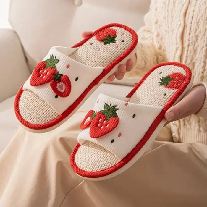 Kawaii – pantoufles de maison en lin à semelle souple
