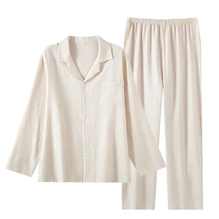Ensemble pyjama en gaze 100% coton pour hommes | Vêtements de nuit en mousseline douce et respiran