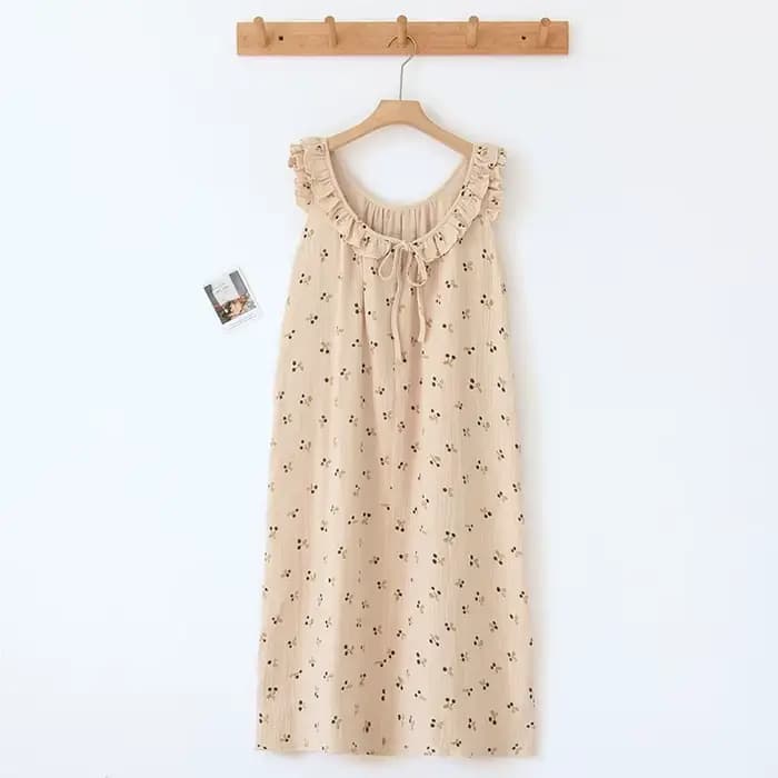 Chemise de nuit imprimée à la mode pour femmes, vêtements de nuit en coton, à volants, bord de feuil