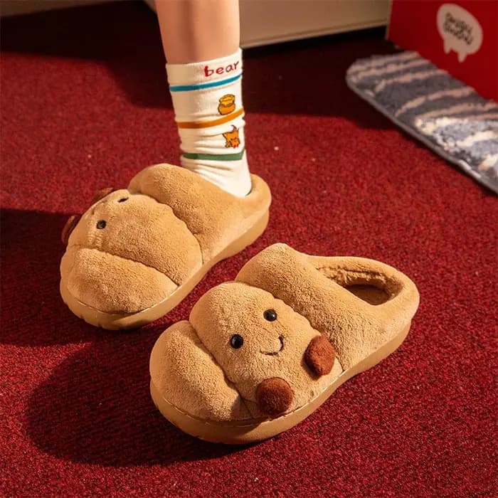 Pantoufles moelleuses de dessin animé pour femmes et hommes, chaussures de maison d'hiver, Style pai