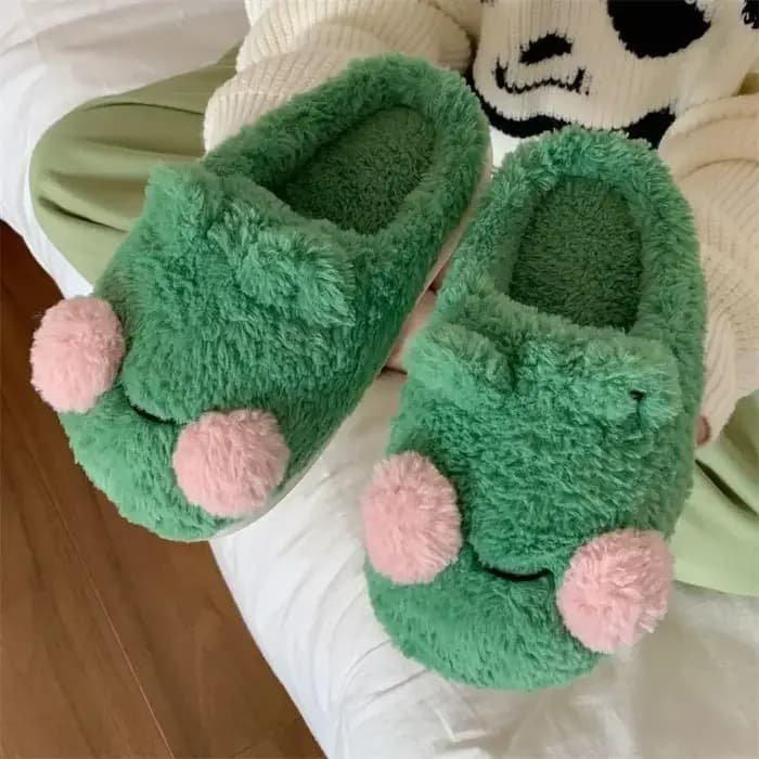 Pantoufles en coton grenouille de dessin animé pour hommes et femmes
