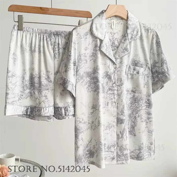 Mode imprimé fleur 2 pièces Pyjamas ensemble femmes vêtements de nuit printemps été pantalon costume