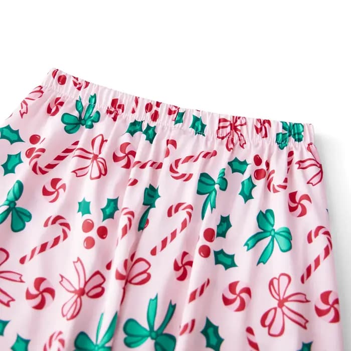 Famille correspondant pyjamas arc canne à sucre imprimé boutonné à manches longues hauts pantalons maman enfants noël vêtements de nuit