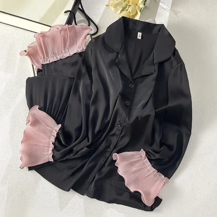 Nouveau rose Style princesse haut pantalon 2 pièces pyjama costume manches évasées vêtements de nuit femmes rayonne