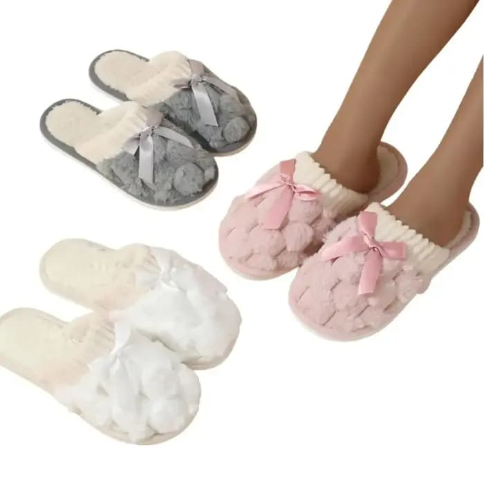 Pantoufles chaudes en fourrure douce et peluche pour femmes