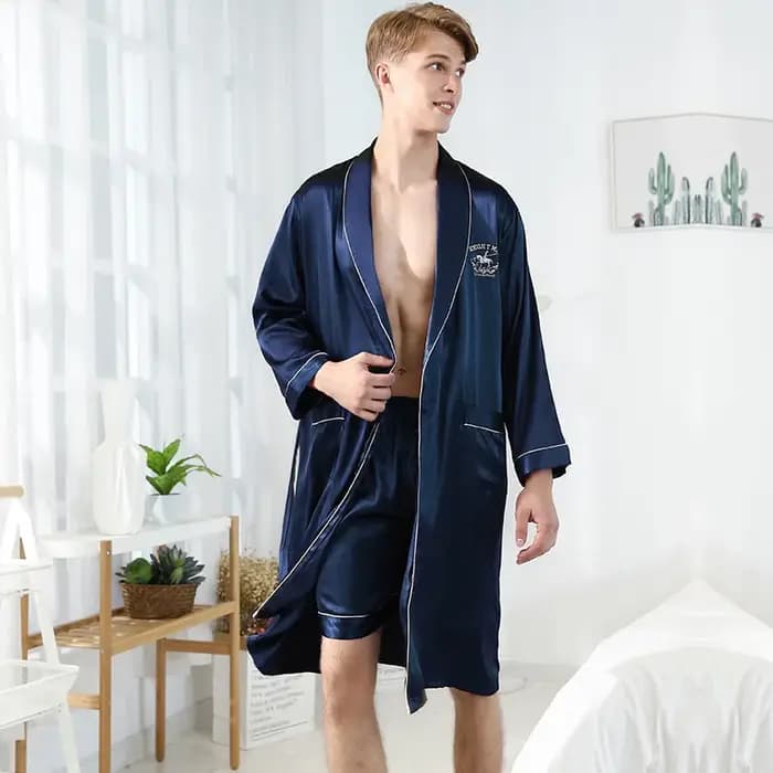 Hommes Homewear loisirs sondes Robe en Satin été printemps vêtements de nuit mâle décontracté Kimono peignoir glace