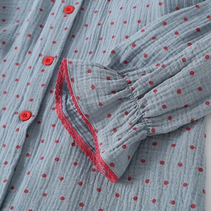 Pyjama à manches longues en coton imprimé à pois pour femmes