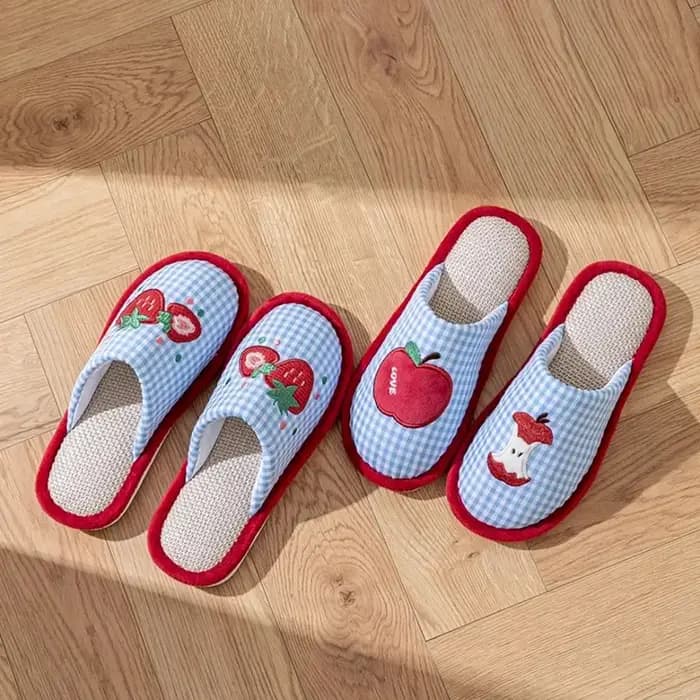 Kawaii – pantoufles en lin pour maison de fraises