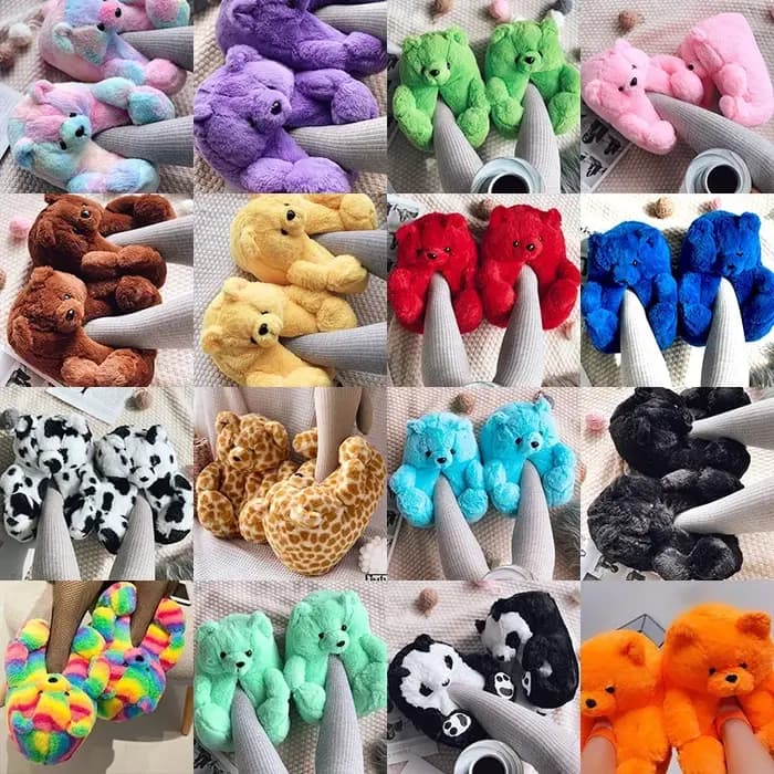 Pantoufles d'hiver en peluche ours en peluche mignon