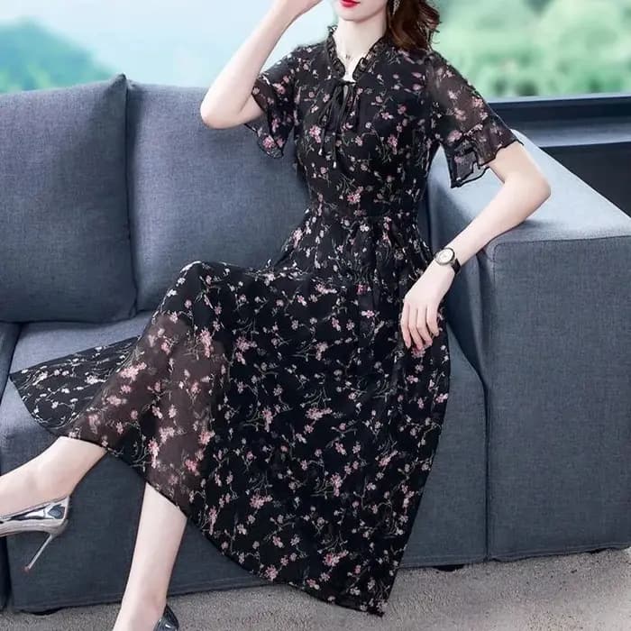 Femmes été en mousseline de soie imprimé robes 2025 printemps été longue élégante robe à cordon femme grande taille