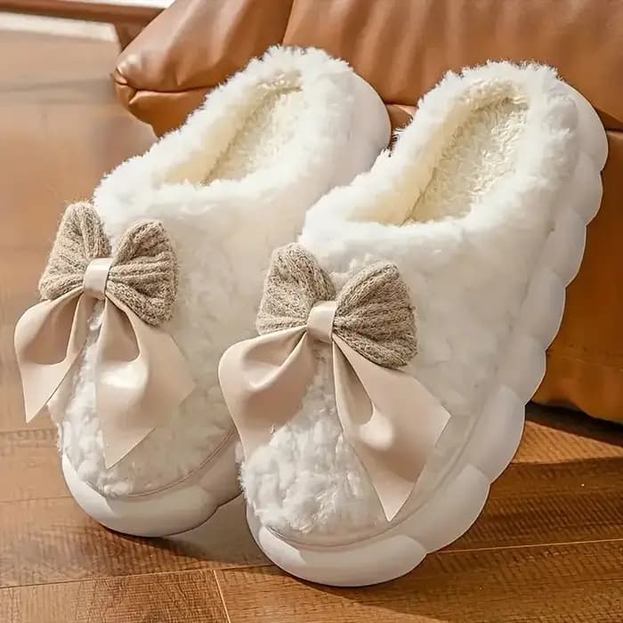 Pantoufles doublées de polaire avec nœud pour femmes