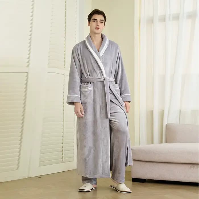 Hommes vêtements de nuit épaissir flanelle Kimono Robe pantalon costume doux