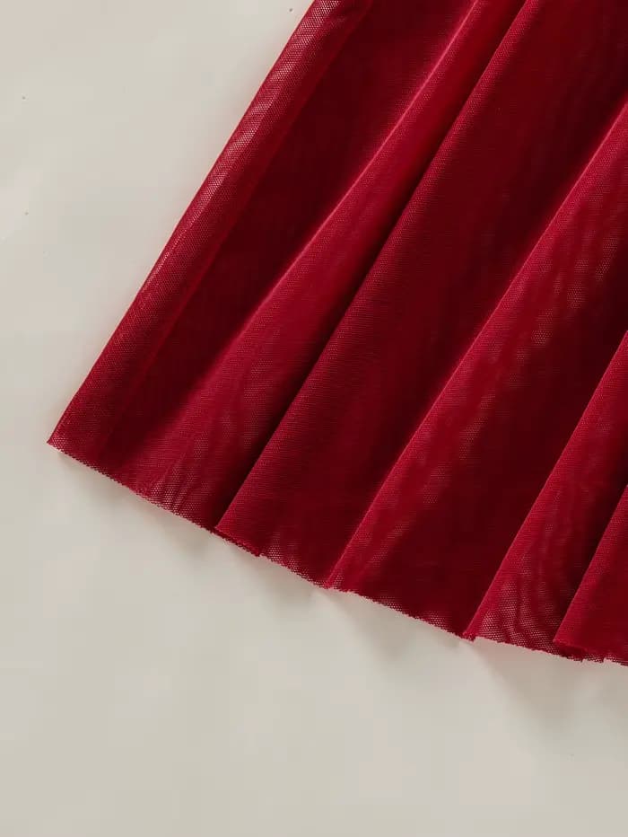 Chemise de nuit semi-transparente brodée d'oreilles de blé style campagne pour femme rouge vin