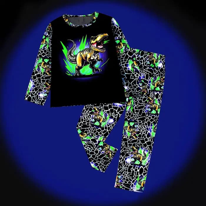 Ensemble de pyjama pour garçons printemps-automne, imprimé dinosaure, astronaute, camion de pompiers