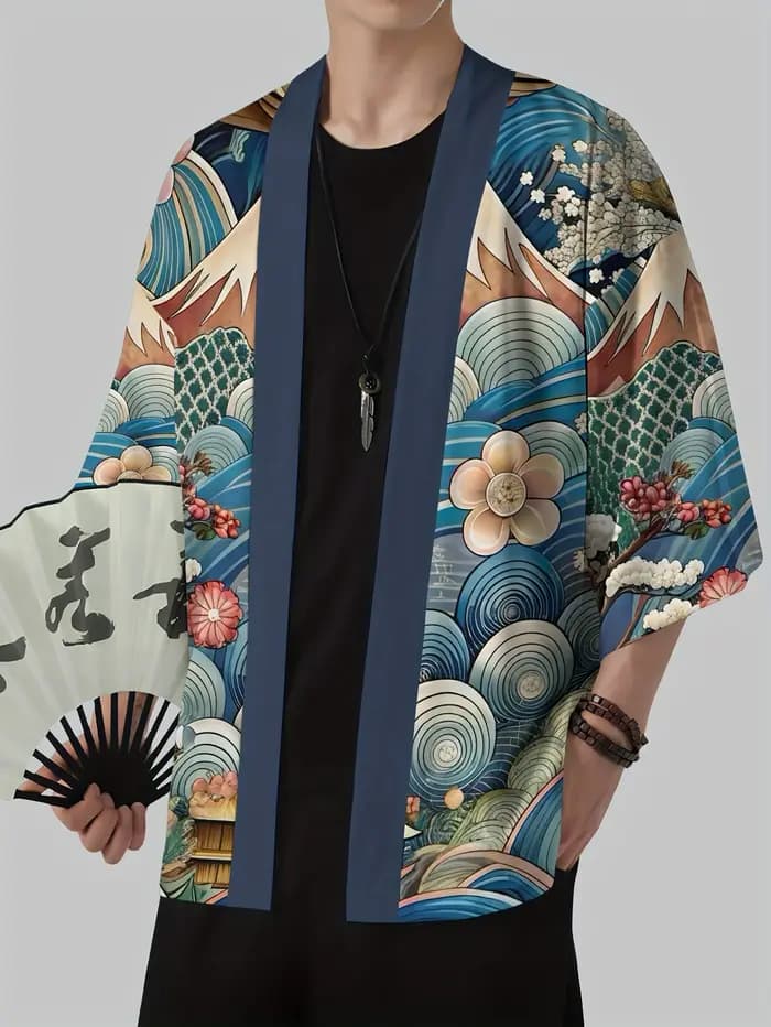 Kimono japonais pour homme 2026 – Robe Yukata traditionnelle japonaise à motifs culturels en relief – Vêtement