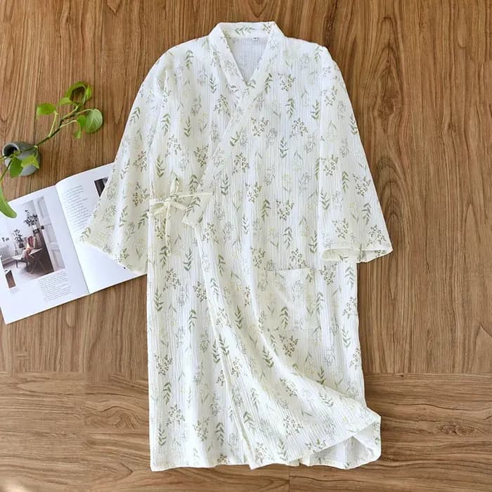 Robe Kimono Femme 2026 – Peignoir 100% Coton Ample à Imprimé Floral – Robe de Nuit et Pyjama pour Fe
