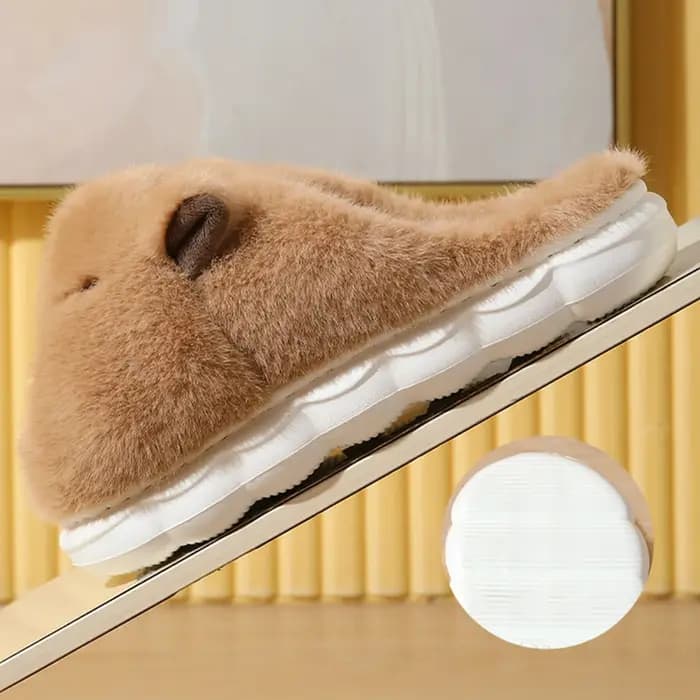 Mignon Capybara coton pantoufles femmes automne hiver intérieur semelle souple chaud fourrure diapositives femme