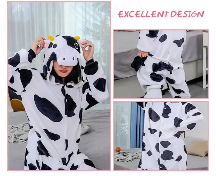 Adultes vache dessin animé pyjamas animaux Onesies Cosplay Costumes combinaison vêtements de nuit à capuche Halloween une pièce pour la performance