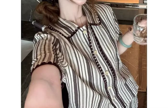 Pyjama rayé 2026 pour femme – Ensemble d'été à manches courtes avec cardigan haut de gamme pour la maison