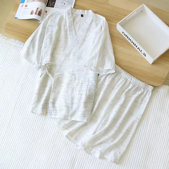 Pyjama Kimono Japonais pour Homme, en Coton, à Manches Courtes, Pantalon d'Été Simple, pour Service