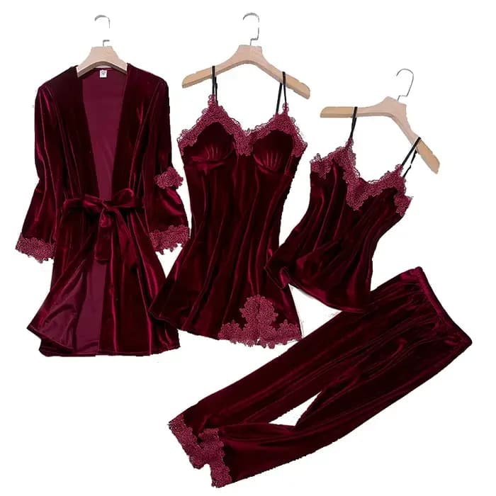 Ensemble de pyjama décontracté en velours 4 pièces pour femme