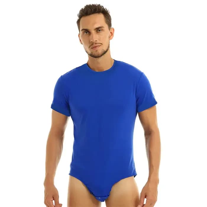 Pyjama une pièce pour hommes – Combinaison à manches courtes et col rond avec fermeture à pression