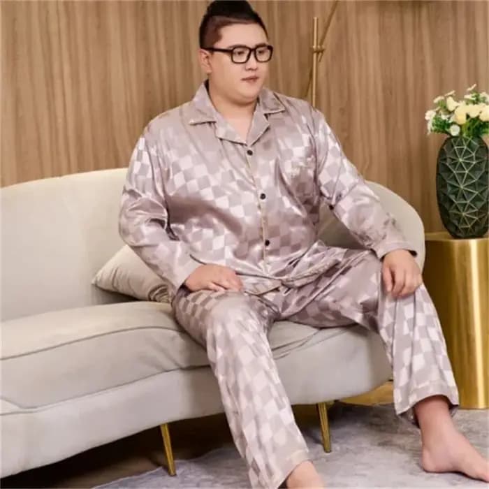 5XL 165kg grande taille pyjamas hommes printemps Satin soyeux vêtements de nuit à manches longues vê
