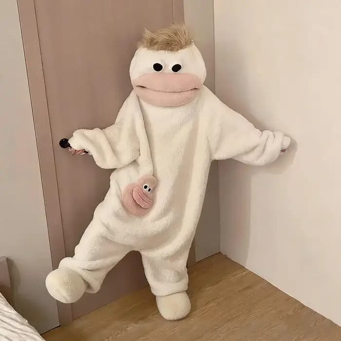 Pyjama Hangyodon Drôle Monstre à Capuche avec Cheveux Longs et Grande Bouche