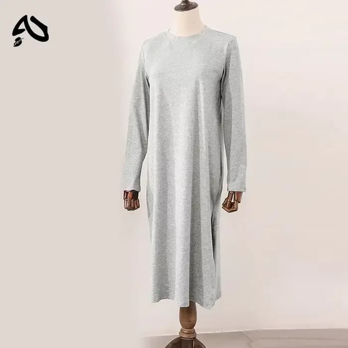 Robe longue décontractée en coton pour femme, ample, à manches longues, col rond, couleur unie, styl