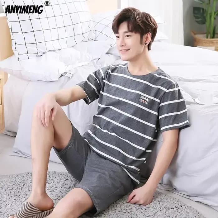 Pyjama d'Été Deux Pièces pour Homme, Ensemble pour la Nuit avec Short et T-Shirt à Manches Courtes,
