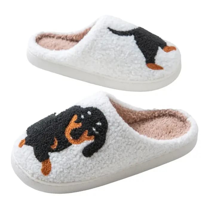 Dessin animé mignon chat teckel chien femmes pantoufles intérieur chaud confort léger chambre concis hiver coton chaussures hommes diapositives