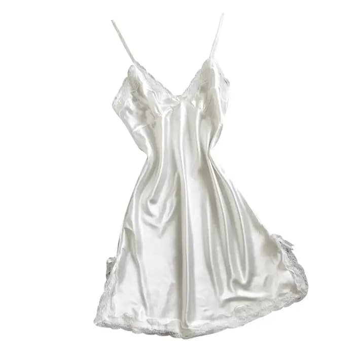 Femmes rouge Satin Sexy nuisettes nœud papillon dentelle col en V fronde Lingerie vêtements de nuit