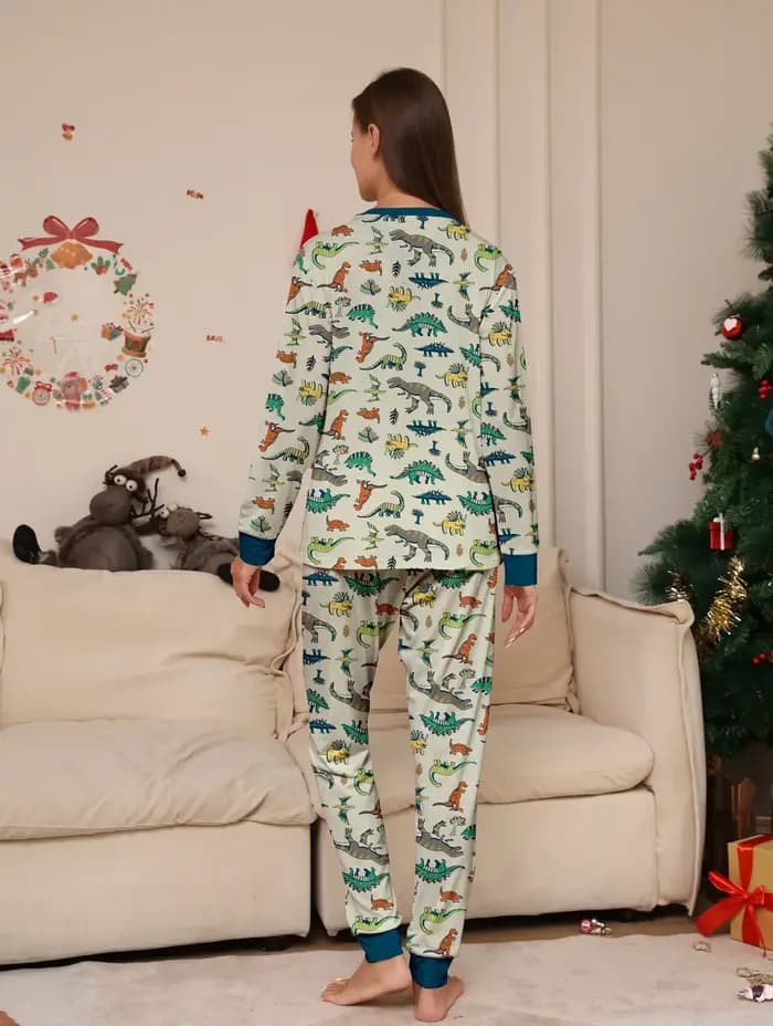 Nouvel ensemble de pyjamas de Noël 2026 à imprimé dinosaure intégral