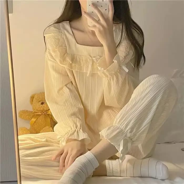 Pyjama femme 2 ensembles de vêtements de maison filles printemps et automne pantalons à manches longues doux étudiant