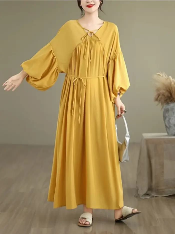 Manches longues surdimensionné en mousseline de soie vintage nouveau dans les robes pour les femmes décontracté ample printemps été automne robe vêtements élégants 2025