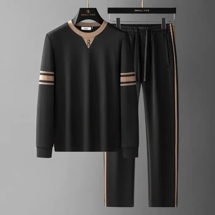 JSBD automne mode tendance couleur-blocage et brodé Modal sweat deux pièces ensemble pour hommes décontracté col rond