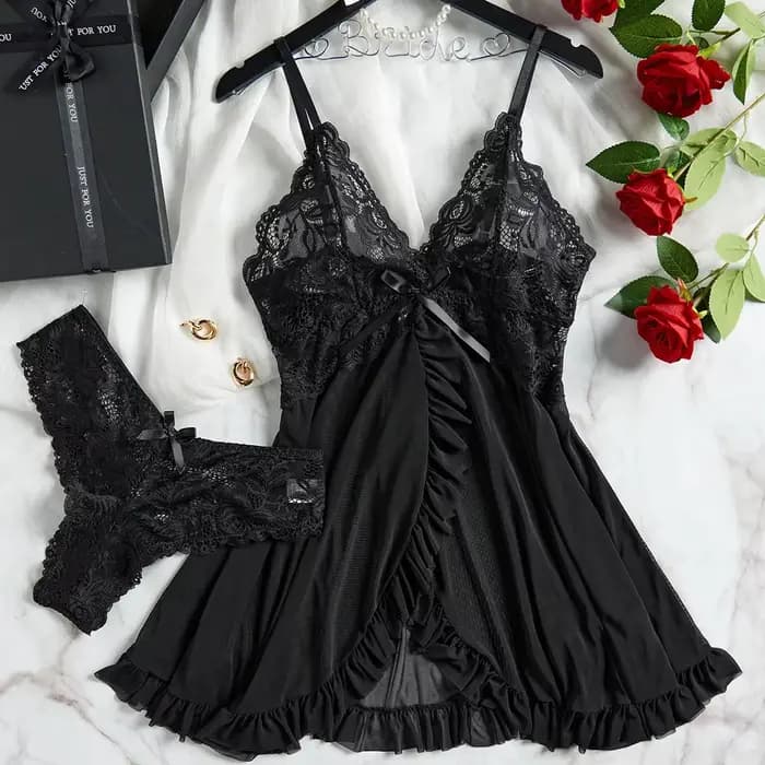 2 pièces ensemble dentelle chemise de nuit femmes exquis Homewear nuisettes pyjamas Transparent fendu