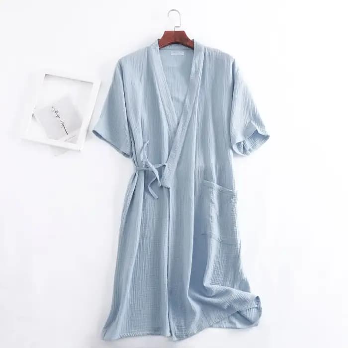 Peignoir d'été 100% en gaze de coton crêpe à manches courtes pour femmes et hommes