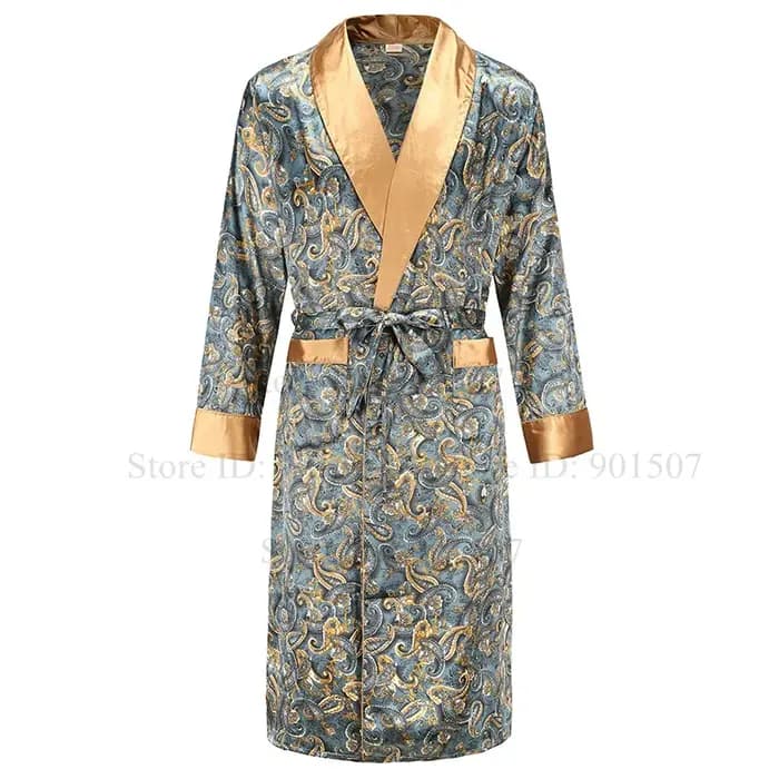 Peignoir avec poche en soie glacée pour homme, vêtement de maison décontracté, chemise et pantalon i
