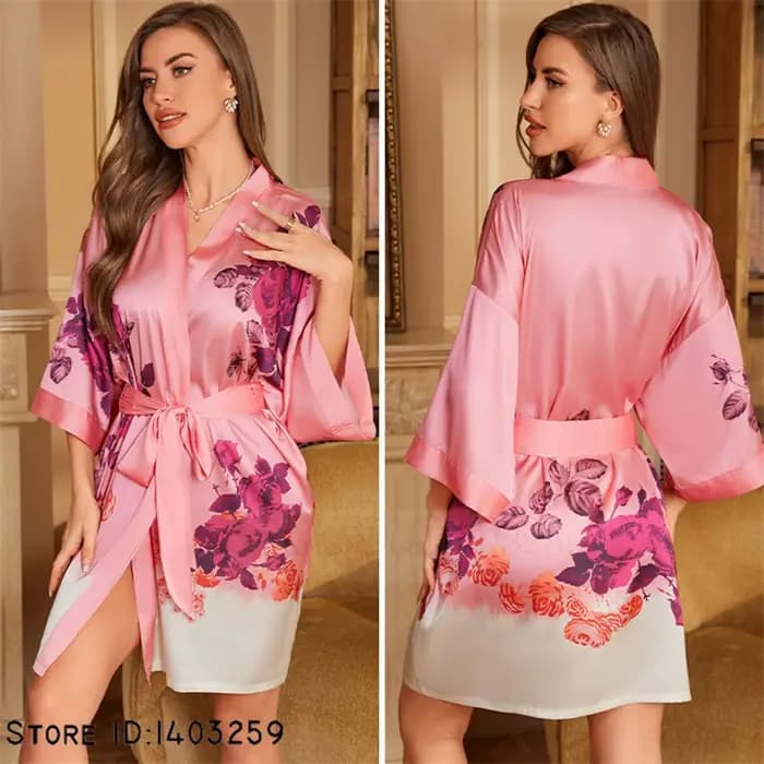 Style chinois imprimé Robe vêtements de nuit été glace soie Kimono peignoir