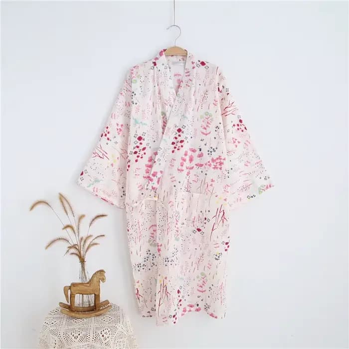 Style japonais Kimono pyjama Robes femmes été mince coton gaze col en v Simple chemise de nuit ample
