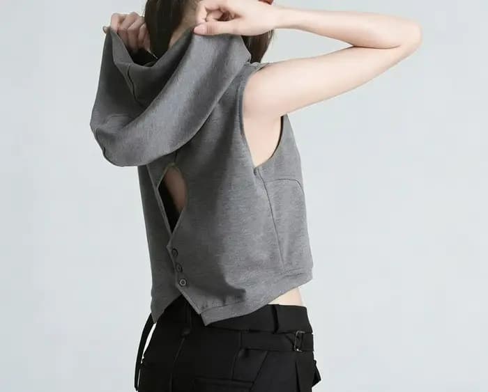 Gilet à capuche sans manches gris pour femme