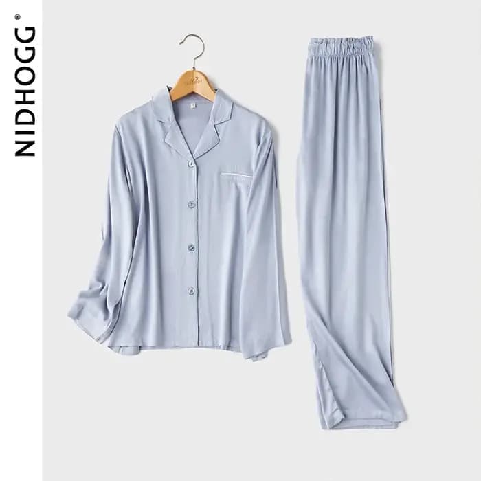 Pyjama en Satin à Manches sulfet Col Rabattu pour Couple