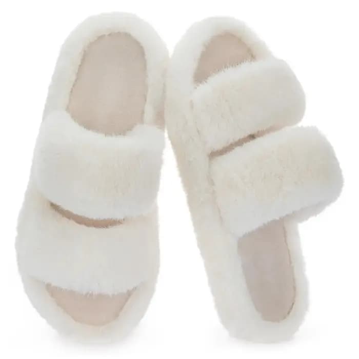 Crestar Pantoufles en fausse fourrure à bout ouvert pour femme, chaussures de maison confortables en
