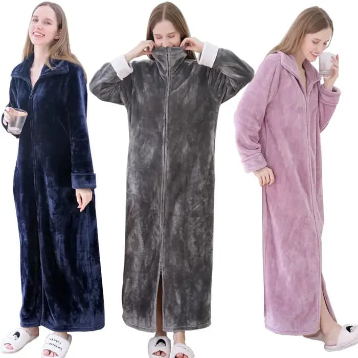 Automne hiver flanelle vestes à glissière pour femmes Couples robe de nuit mode chaud grands revers Kimono allonger
