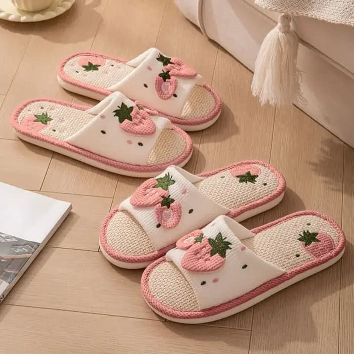 Kawaii – pantoufles de maison en lin à semelle souple