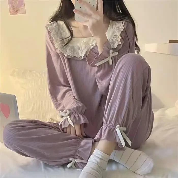 Pyjama femme 2 ensembles de vêtements de maison filles printemps et automne pantalons à manches longues doux étudiant